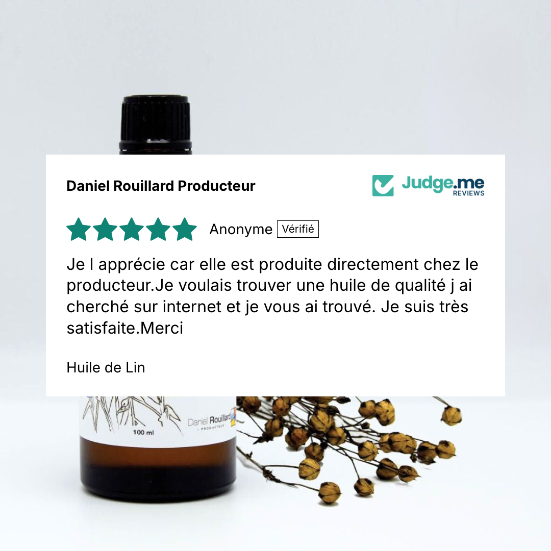 Avis client sur le flacon d'huile de lin de Daniel Rouillard