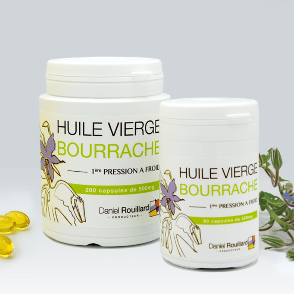 Gélules d'huile de bourrache en boîte
